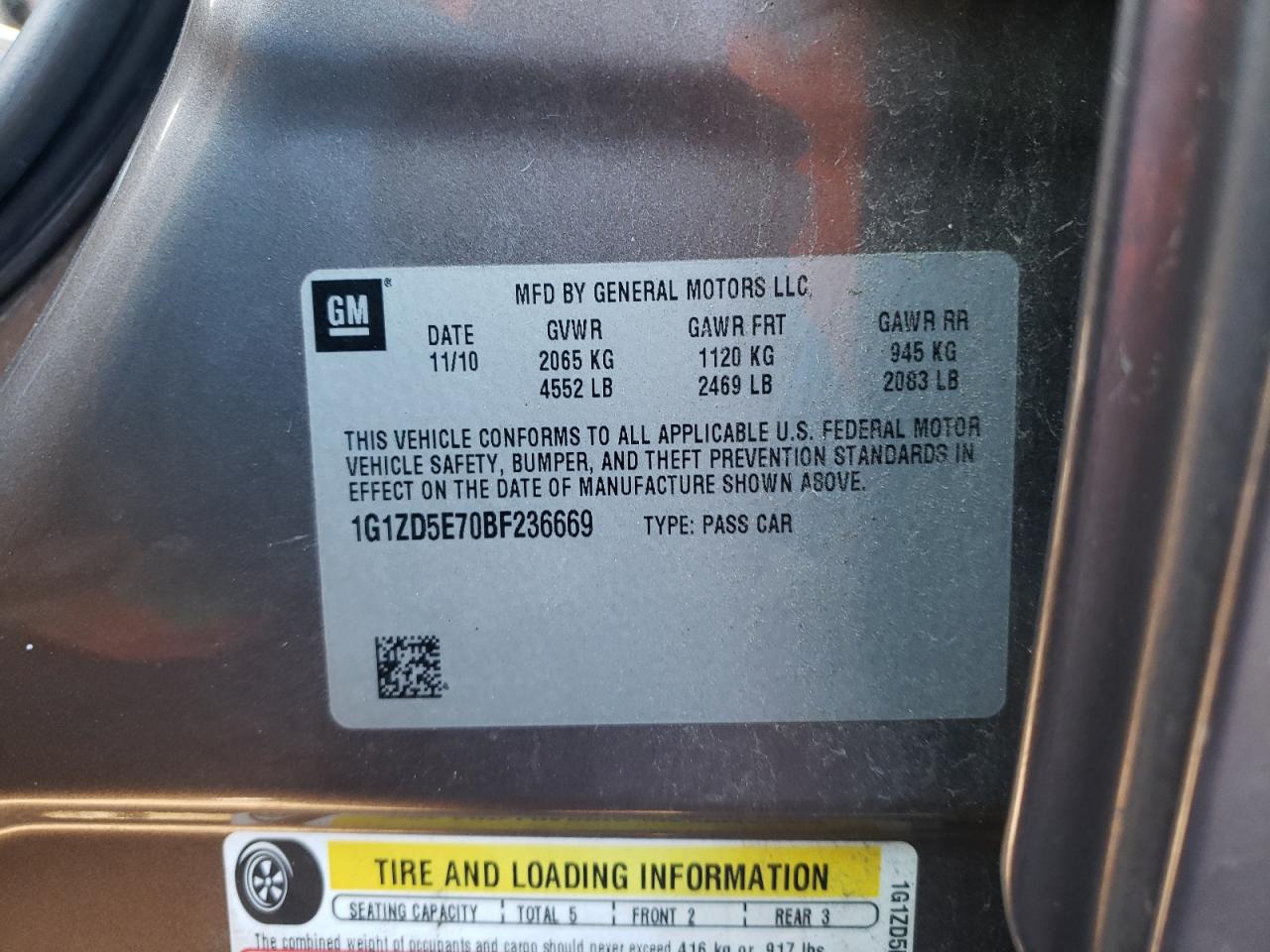 Photo 10 from auction – 2011 CHEVROLET MALIBU 2LT with VIN 1G1ZD5E70BF236669