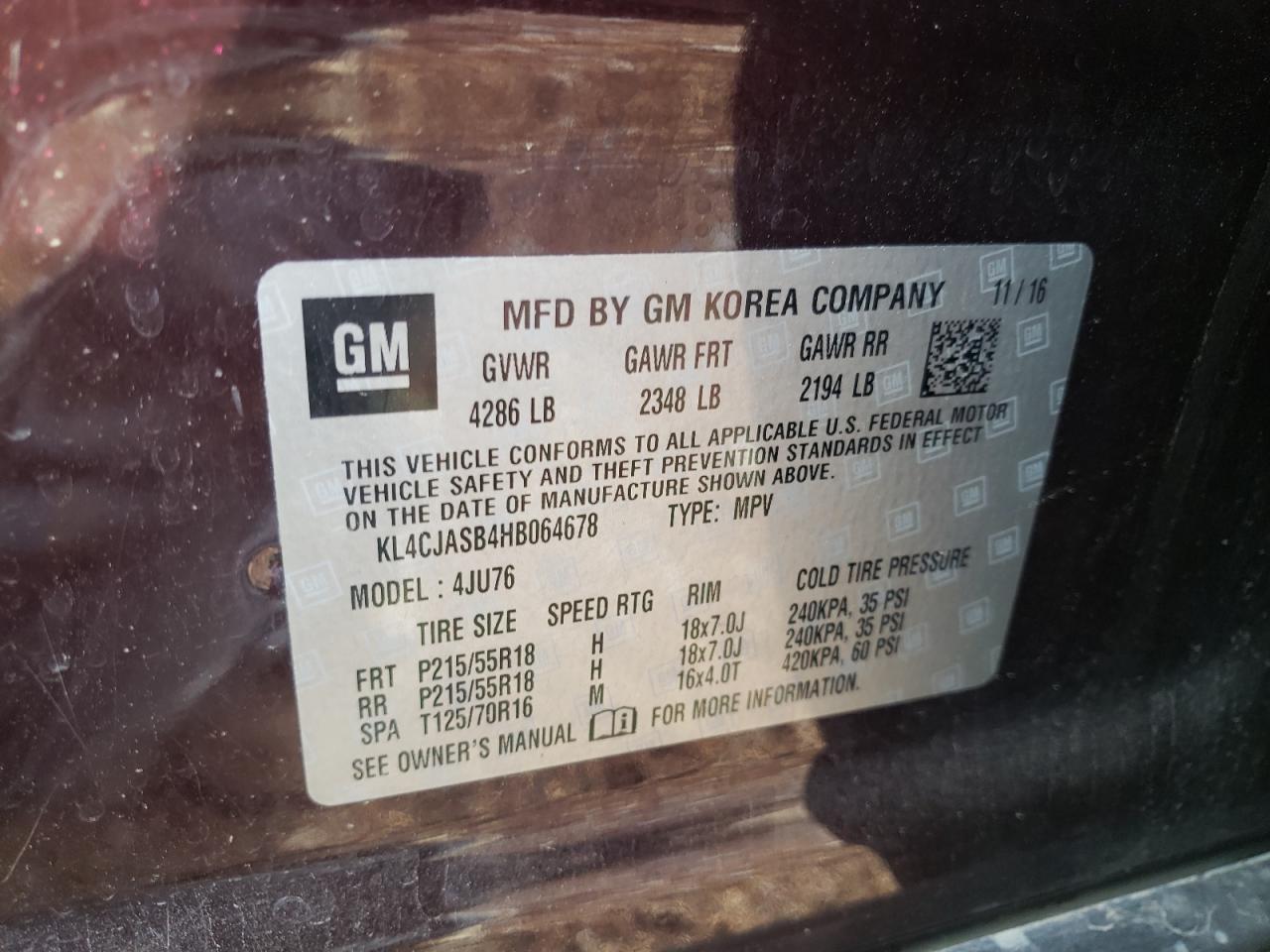 Photo 10 from auction – 2017 BUICK ENCORE PRE with VIN KL4CJASB4HB064678
