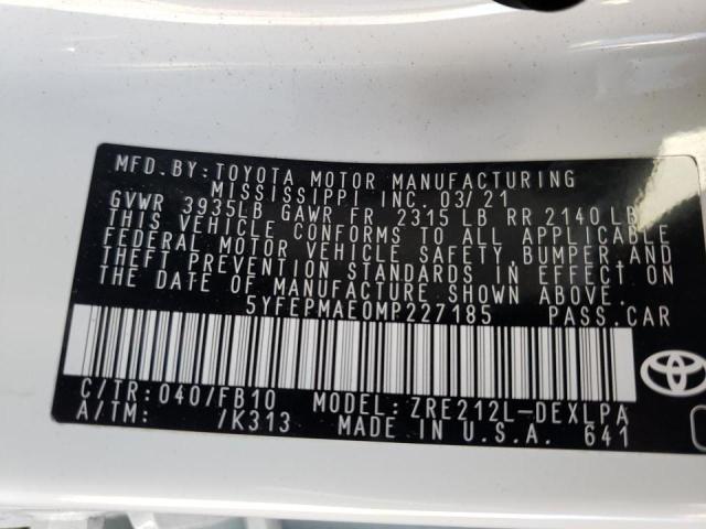 Photo 10 from auction – 2021 TOYOTA COROLLA LE with VIN 5YFEPMAE0MP227185