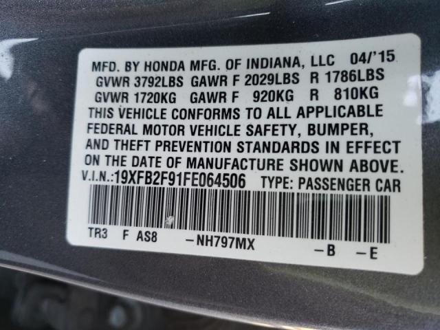 Photo 10 from auction – 2015 HONDA CIVIC EXL with VIN 19XFB2F91FE064506