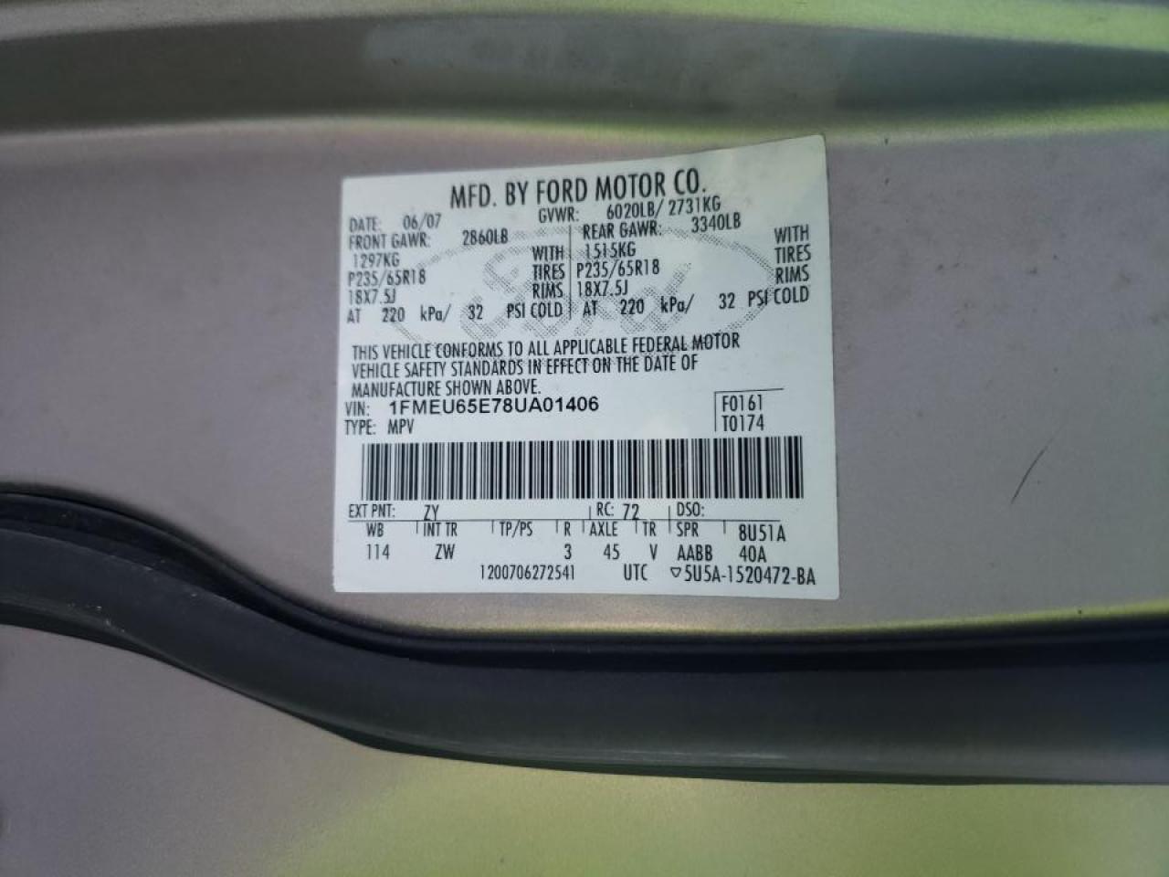 Photo 10 from auction – 2008 FORD EXPLORER L with VIN 1FMEU65E78UA01406
