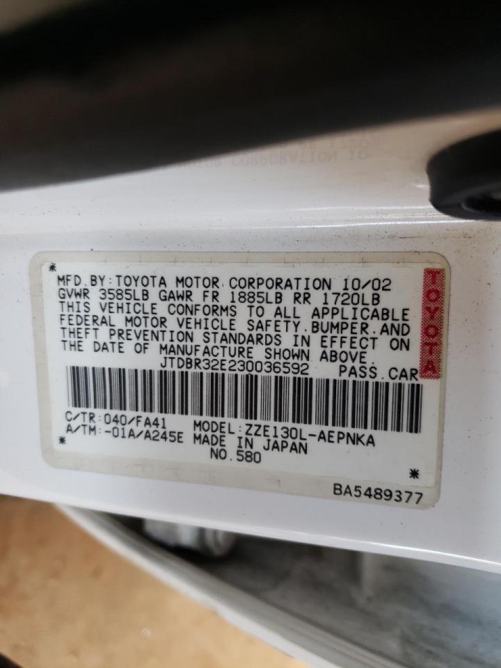 Photo 10 from auction – 2003 TOYOTA COROLLA CE with VIN JTDBR32E230036592