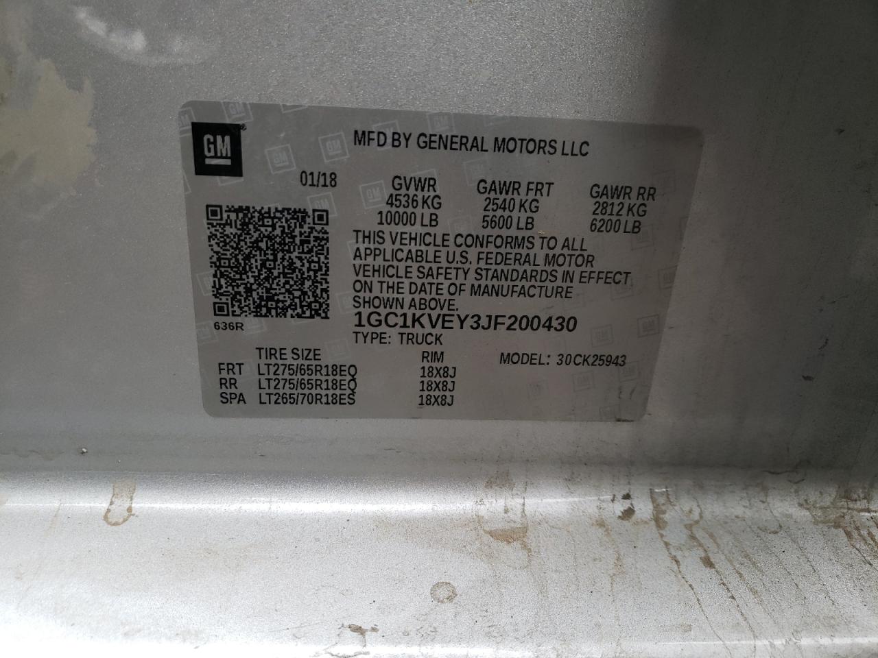 Photo 10 from auction – 2018 CHEVROLET SILVERADO with VIN 1GC1KVEY3JF200430