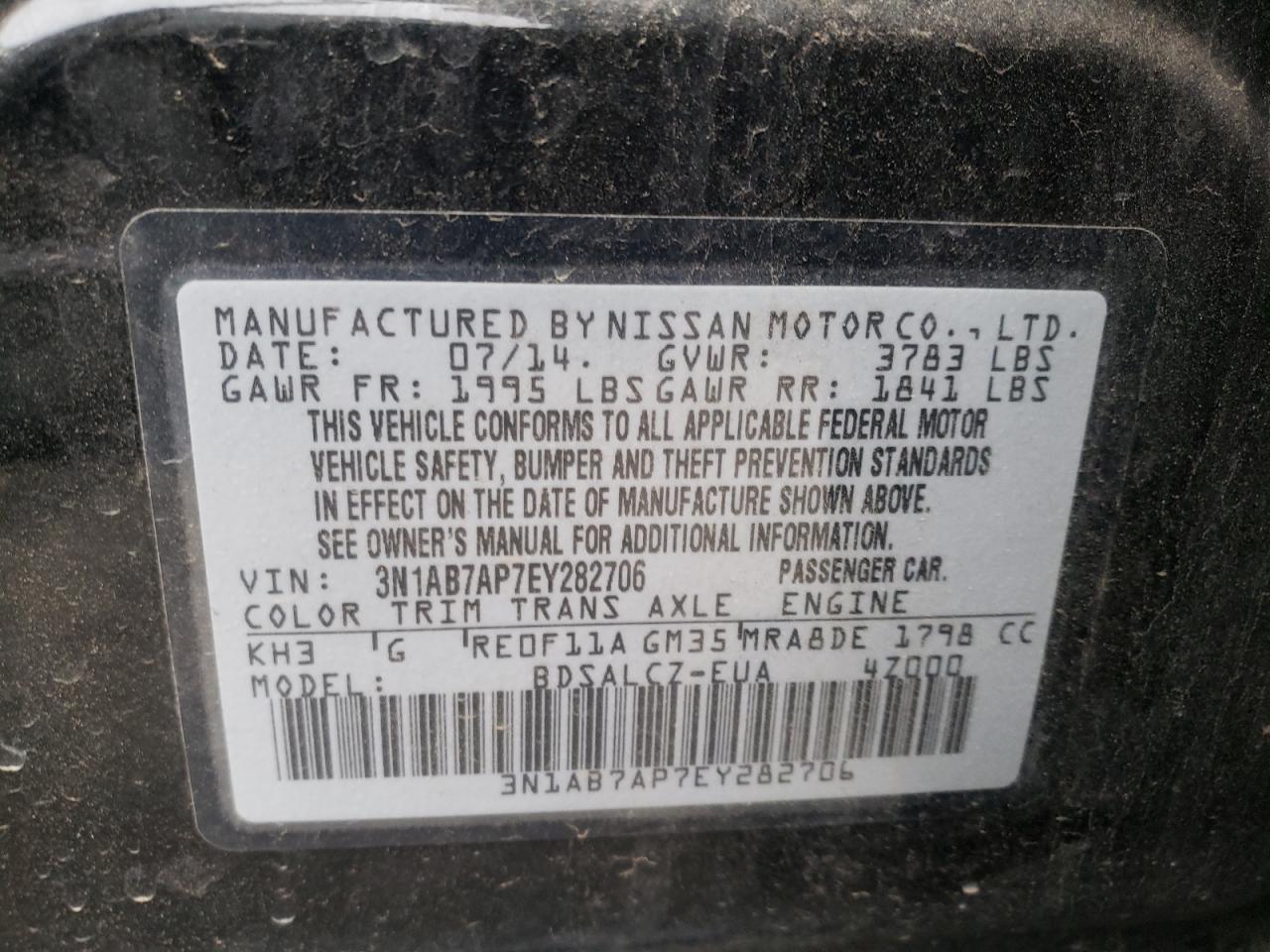 Photo 10 from auction – 2014 NISSAN SENTRA S with VIN 3N1AB7AP7EY282706