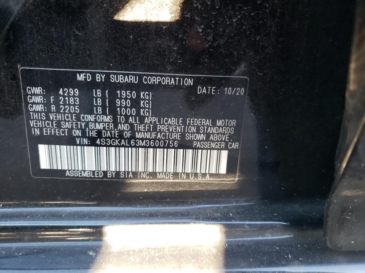 Photo 10 from auction – 2021 SUBARU IMPREZA SP with VIN 4S3GKAL63M3600756