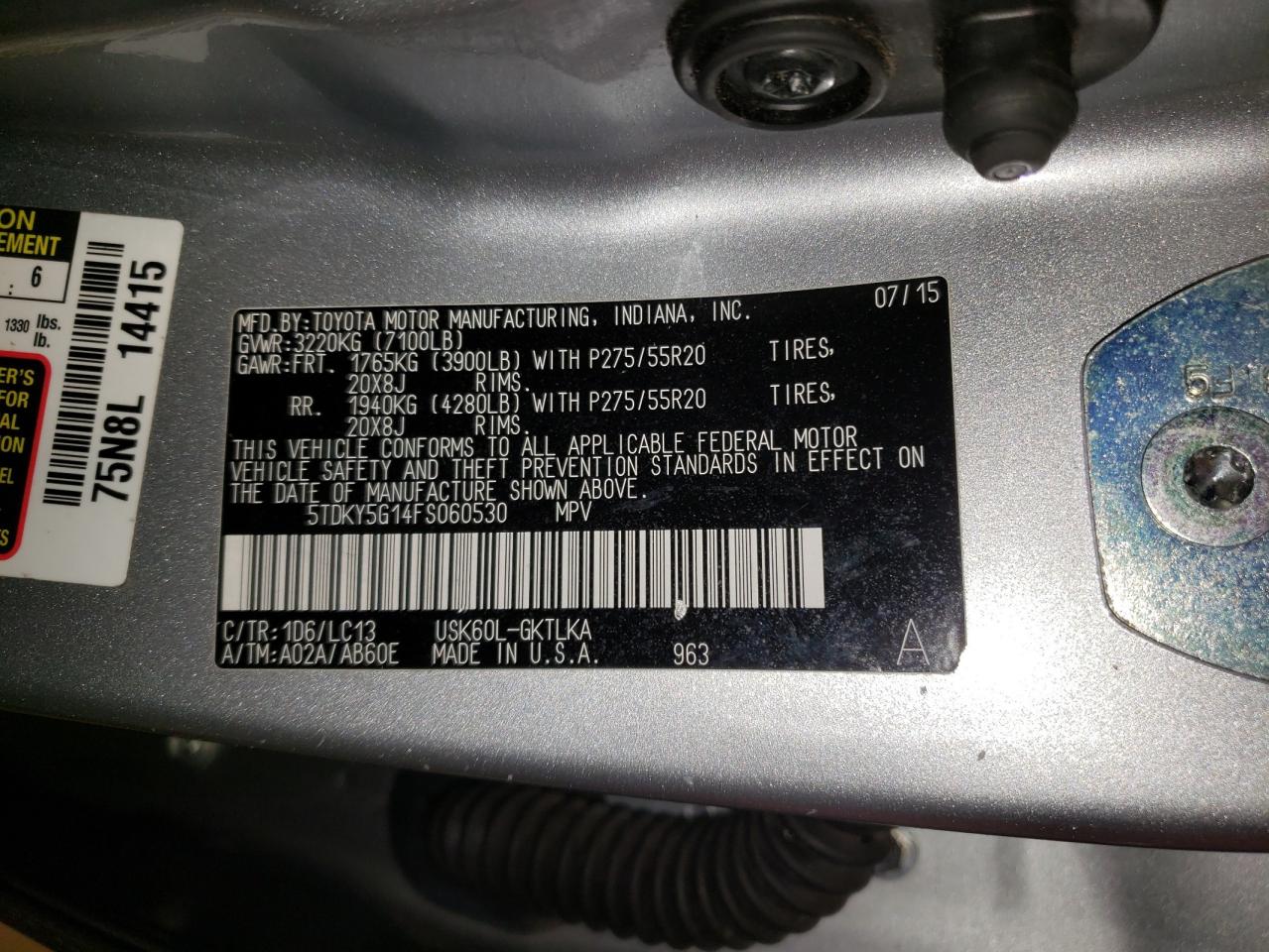 Photo 10 from auction – 2015 TOYOTA SEQUOIA LI with VIN 5TDKY5G14FS060530