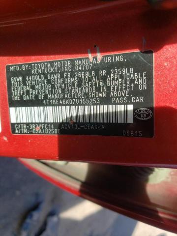 Photo 10 from auction – 2007 TOYOTA CAMRY CE with VIN 4T1BE46K07U155253