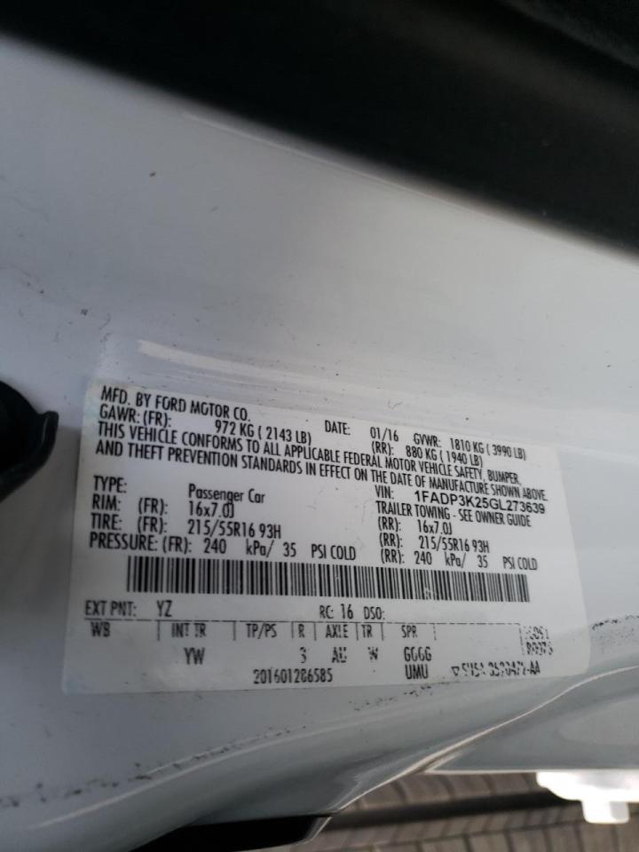 Photo 10 from auction – 2016 FORD FOCUS SE with VIN 1FADP3K25GL273639