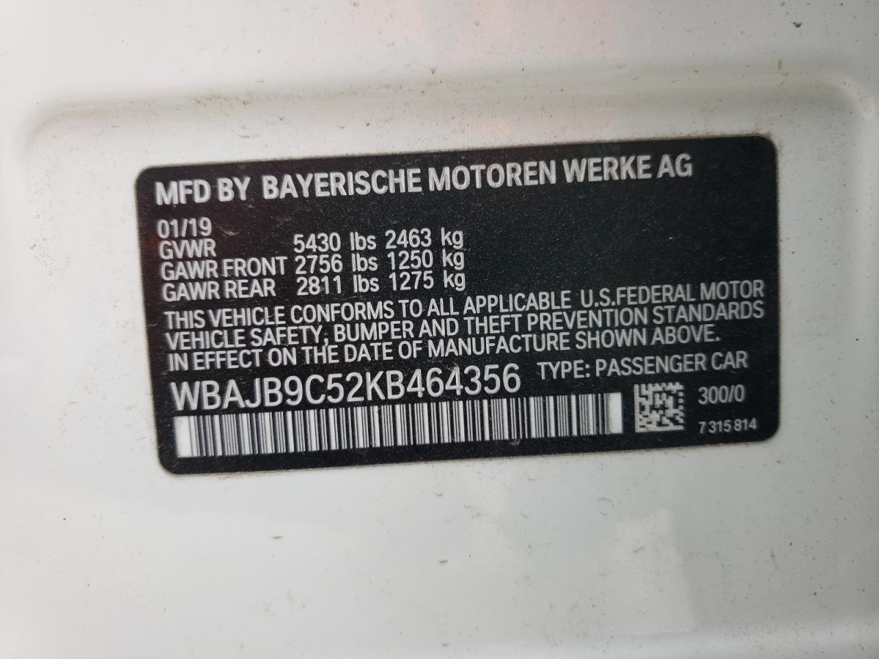 Photo 10 from auction – 2019 BMW M550XI with VIN WBAJB9C52KB464356