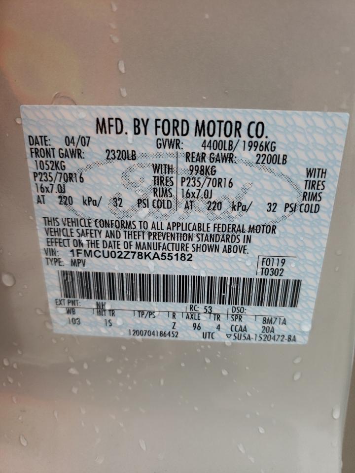 Photo 10 from auction – 2008 FORD ESCAPE XLS with VIN 1FMCU02Z78KA55182