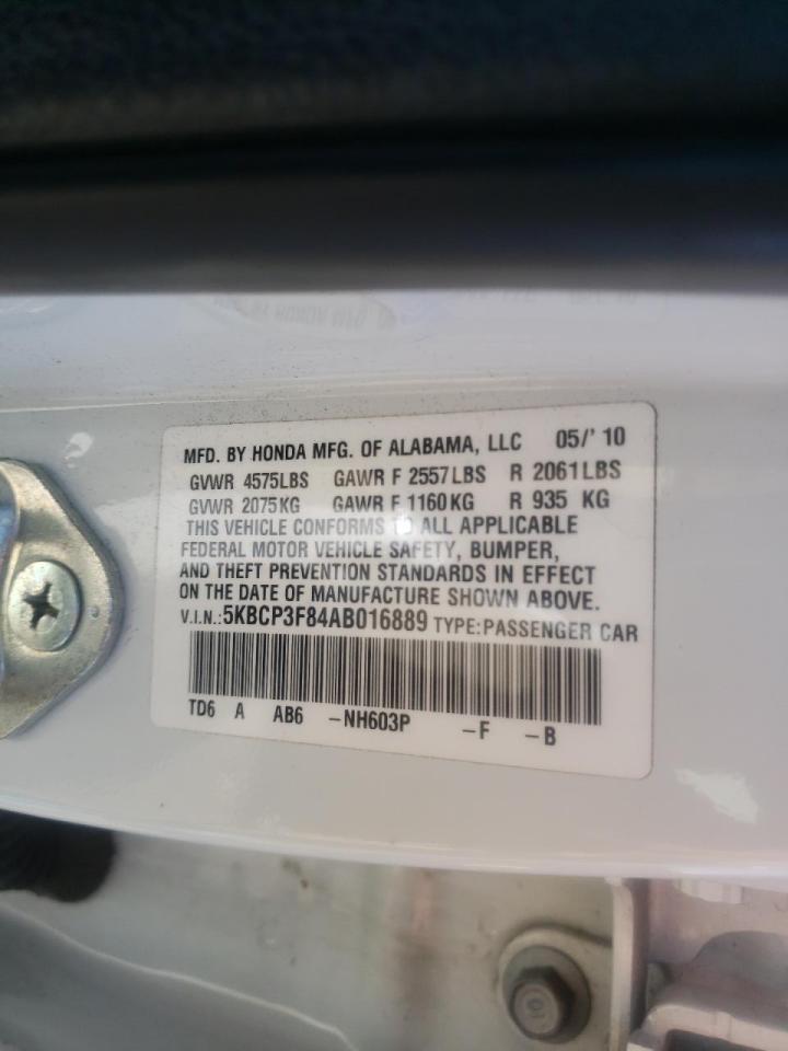 Photo 10 from auction – 2010 HONDA ACCORD EXL with VIN 5KBCP3F84AB016889