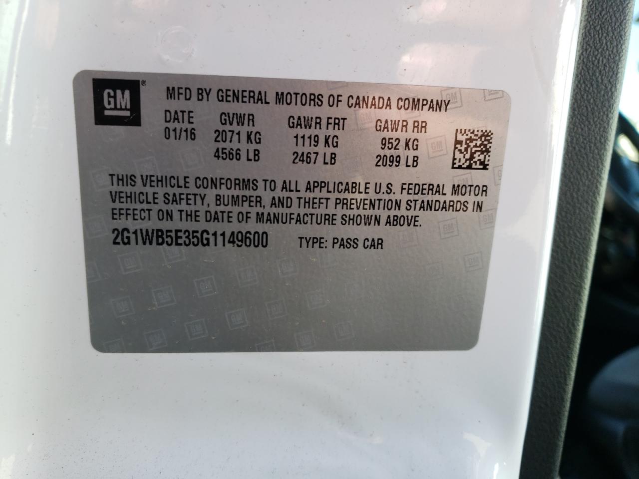 Photo 10 from auction – 2016 CHEVROLET IMPALA LIM with VIN 2G1WB5E35G1149600