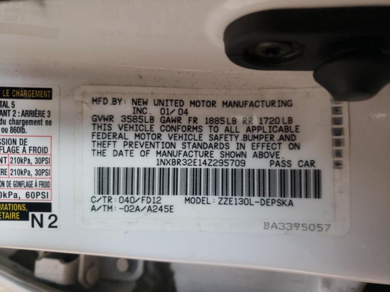 Photo 10 from auction – 2004 TOYOTA COROLLA CE with VIN 1NXBR32E14Z295709