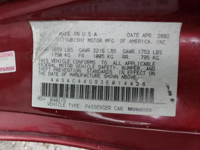 Photo 10 from auction – 2003 MITSUBISHI ECLIPSE GS with VIN 4A3AC44G93E014428