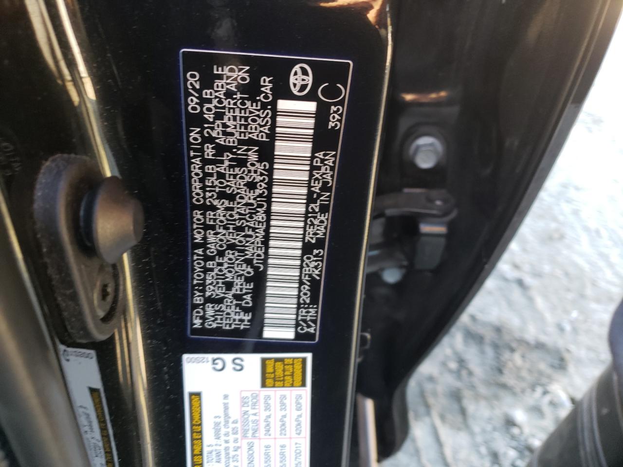 Photo 10 from auction – 2021 TOYOTA COROLLA LE with VIN JTDEPMAE8MJ139375