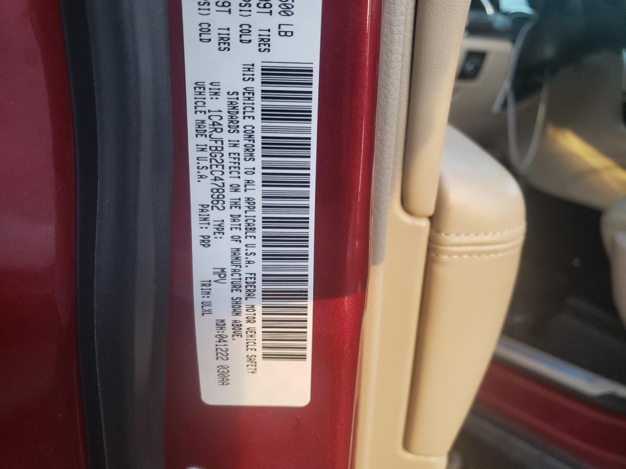 Photo 10 from auction – 2014 JEEP GRAND CHER with VIN 1C4RJFBG2EC478962