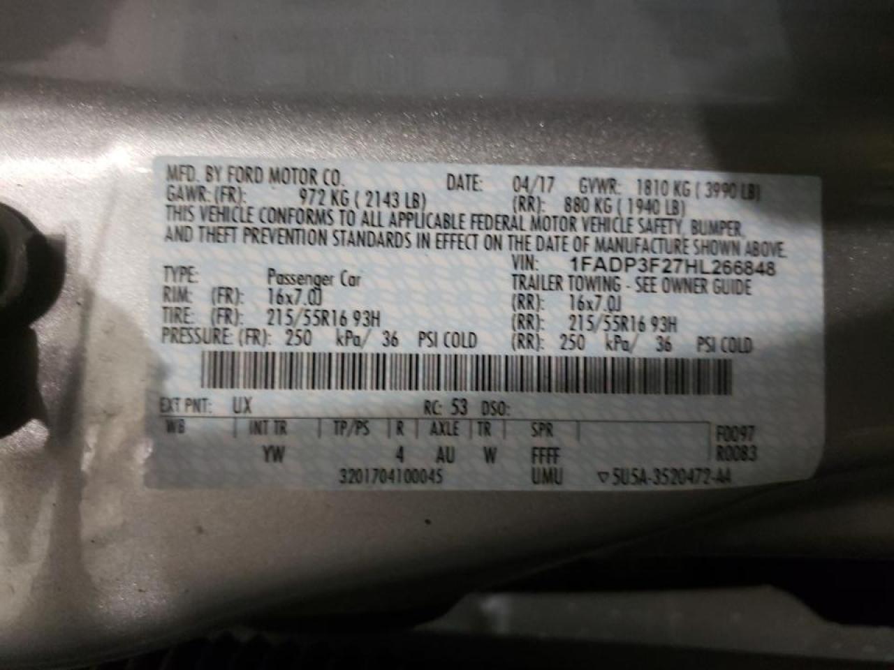 Photo 10 from auction – 2017 FORD FOCUS SE with VIN 1FADP3F27HL266848