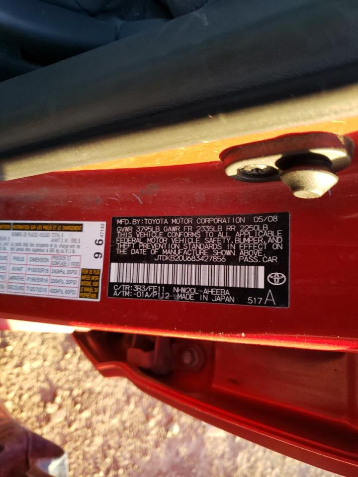 Photo 10 from auction – 2008 TOYOTA PRIUS with VIN JTDKB20U683427856
