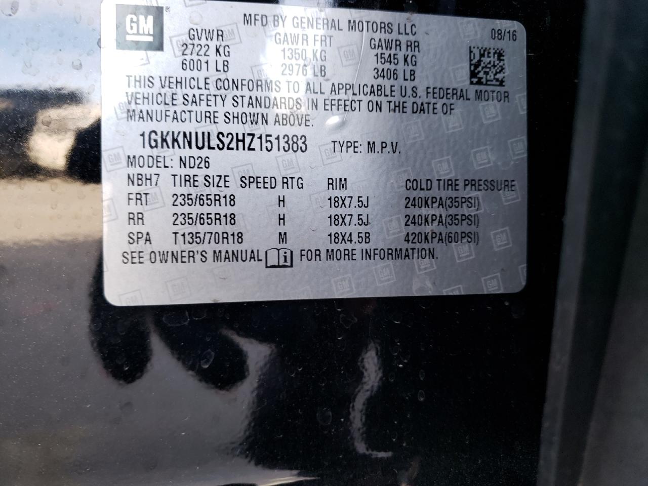 Photo 10 from auction – 2017 GMC ACADIA SLT with VIN 1GKKNULS2HZ151383