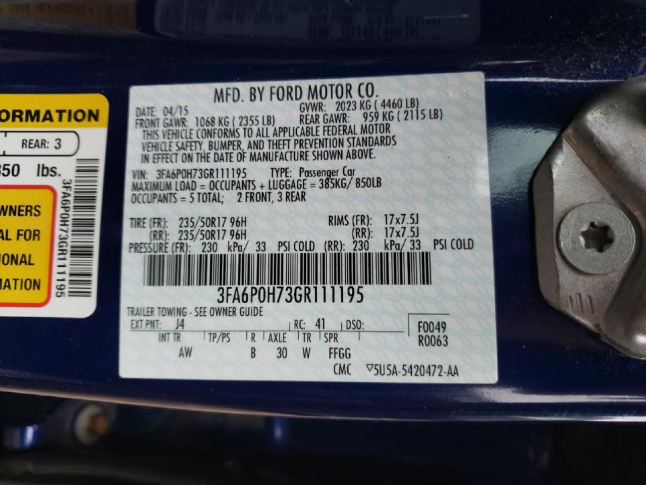 Photo 10 from auction – 2016 FORD FUSION SE with VIN 3FA6P0H73GR111195