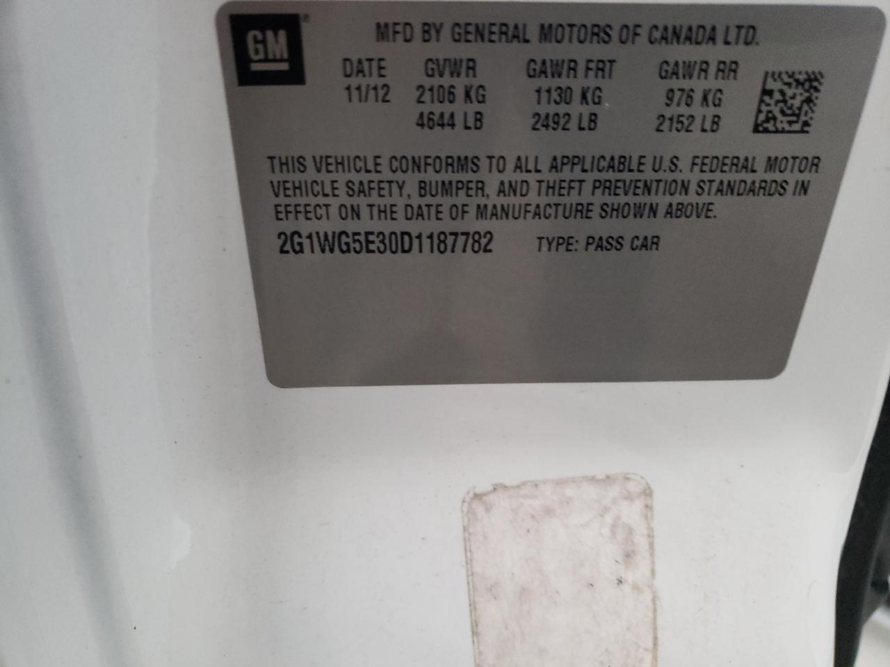 Photo 10 from auction – 2013 CHEVROLET IMPALA LT with VIN 2G1WG5E30D1187782