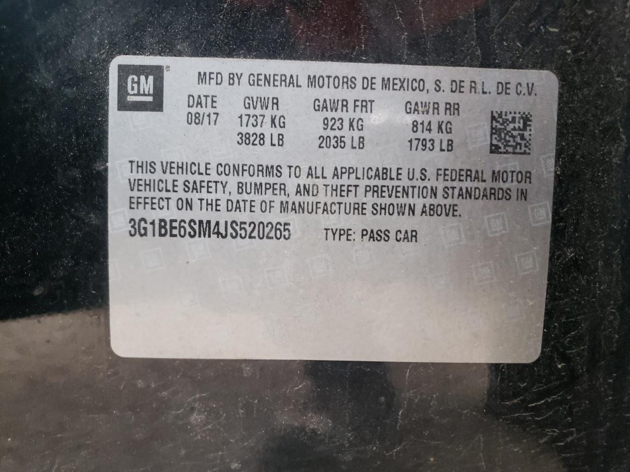 Photo 10 from auction – 2018 CHEVROLET CRUZE LT with VIN 3G1BE6SM4JS520265
