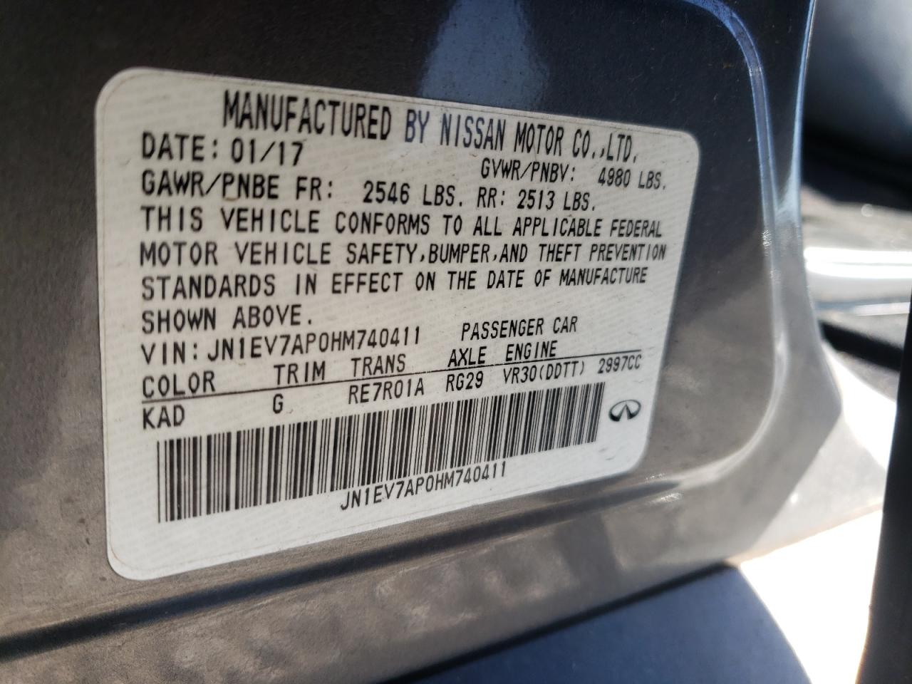 Photo 10 from auction – 2017 INFINITI Q50 PREMIU with VIN JN1EV7AP0HM740411