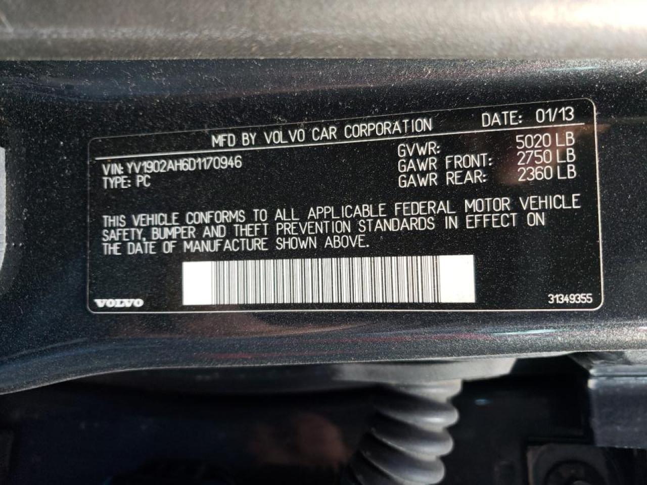 Photo 10 from auction – 2013 VOLVO S80 T6 with VIN YV1902AH6D1170946