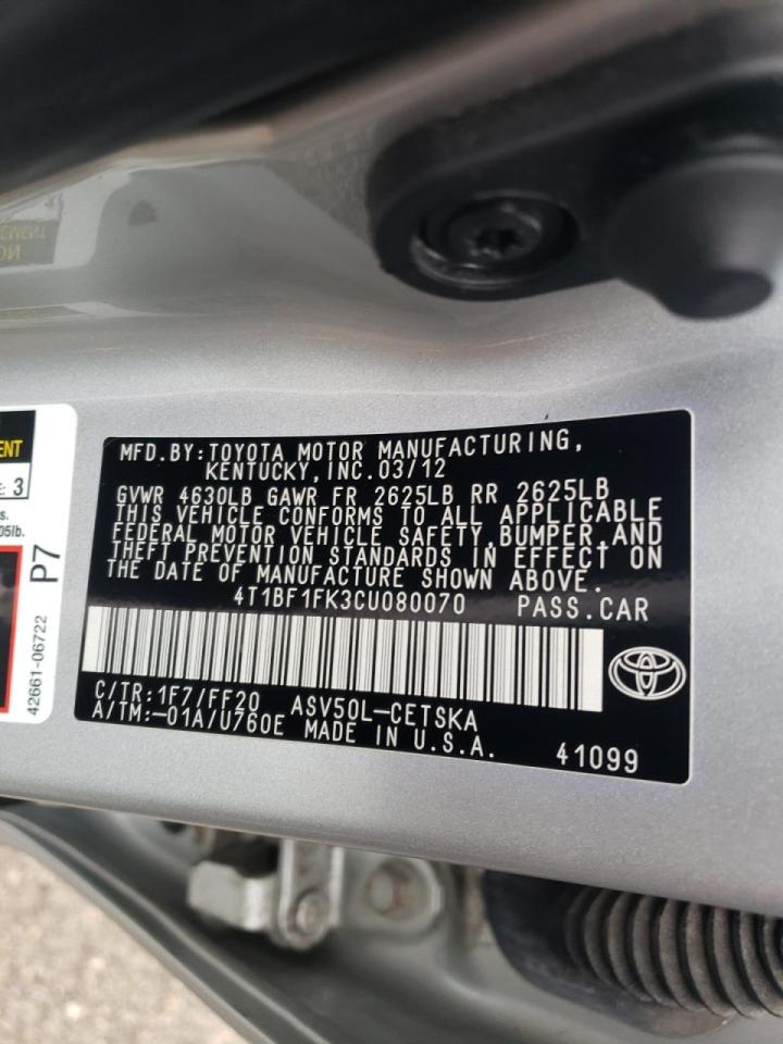 Photo 10 from auction – 2012 TOYOTA CAMRY BASE with VIN 4T1BF1FK3CU080070