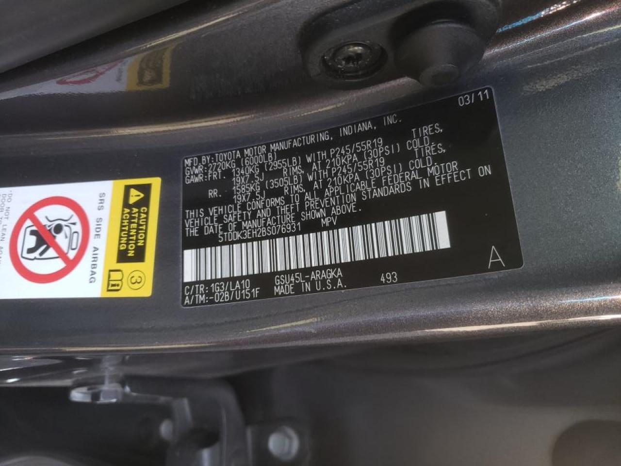 Photo 10 from auction – 2011 TOYOTA HIGHLANDER with VIN 5TDDK3EH2BS076931
