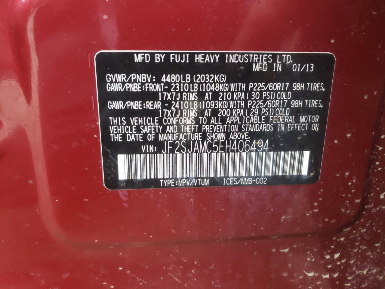 Photo 10 from auction – 2014 SUBARU FORESTER 2 with VIN JF2SJAMC5EH406494