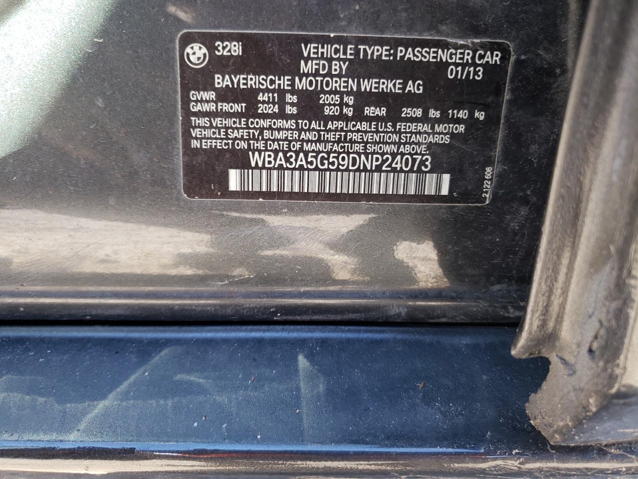 Photo 10 from auction – 2013 BMW 328 I with VIN WBA3A5G59DNP24073