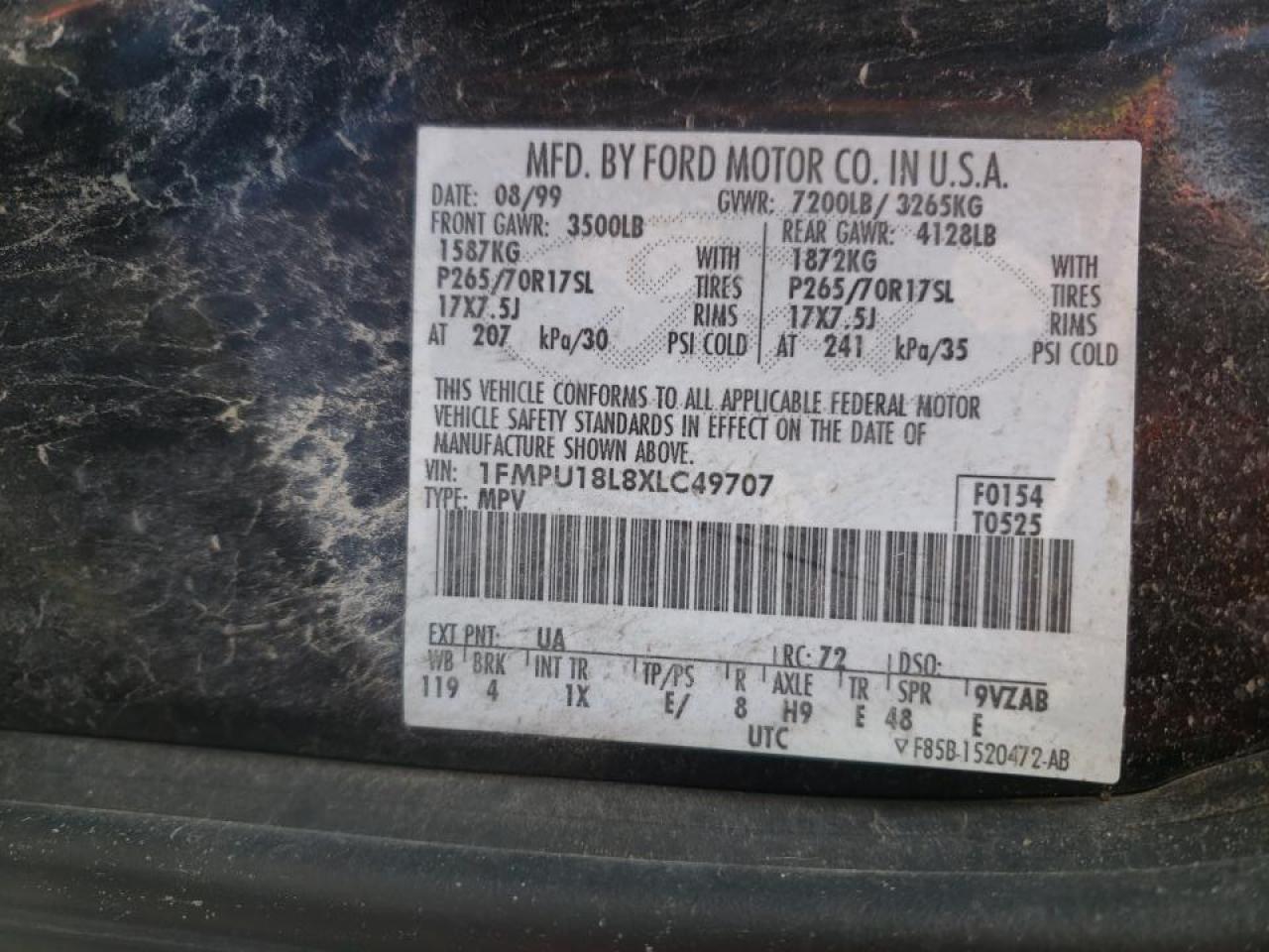 Photo 10 from auction – 1999 FORD EXPEDITION with VIN 1FMPU18L8XLC49707
