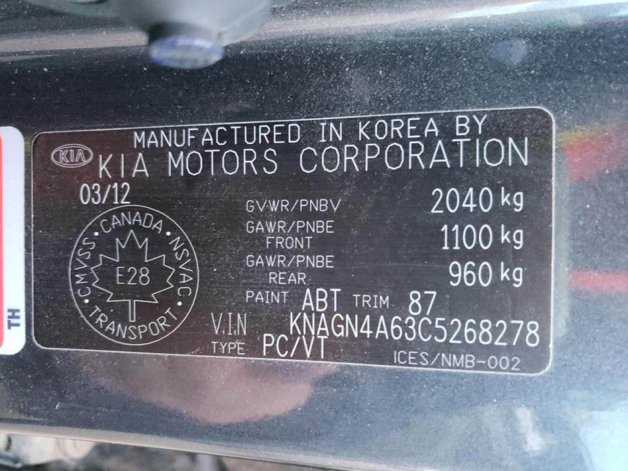 Photo 10 from auction – 2012 KIA OPTIMA EX with VIN KNAGN4A63C5268278