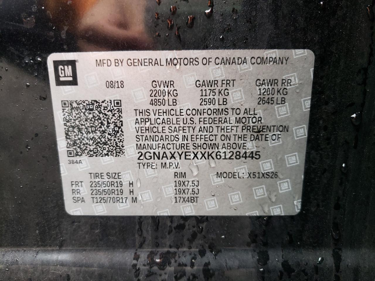 Photo 10 from auction – 2019 CHEVROLET EQUINOX PR with VIN 2GNAXYEXXK6128445