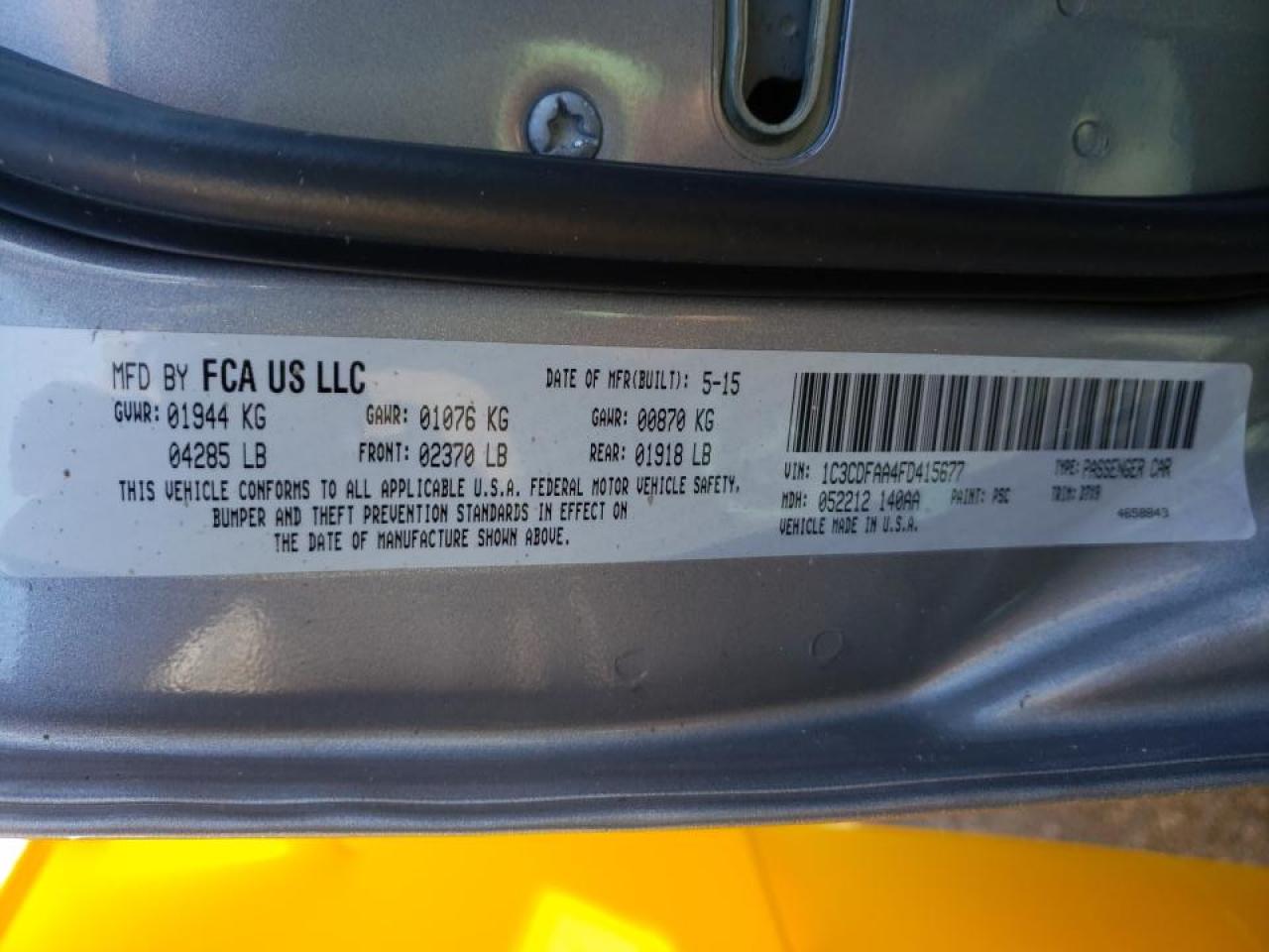 Photo 10 from auction – 2015 DODGE DART SE with VIN 1C3CDFAA4FD415677