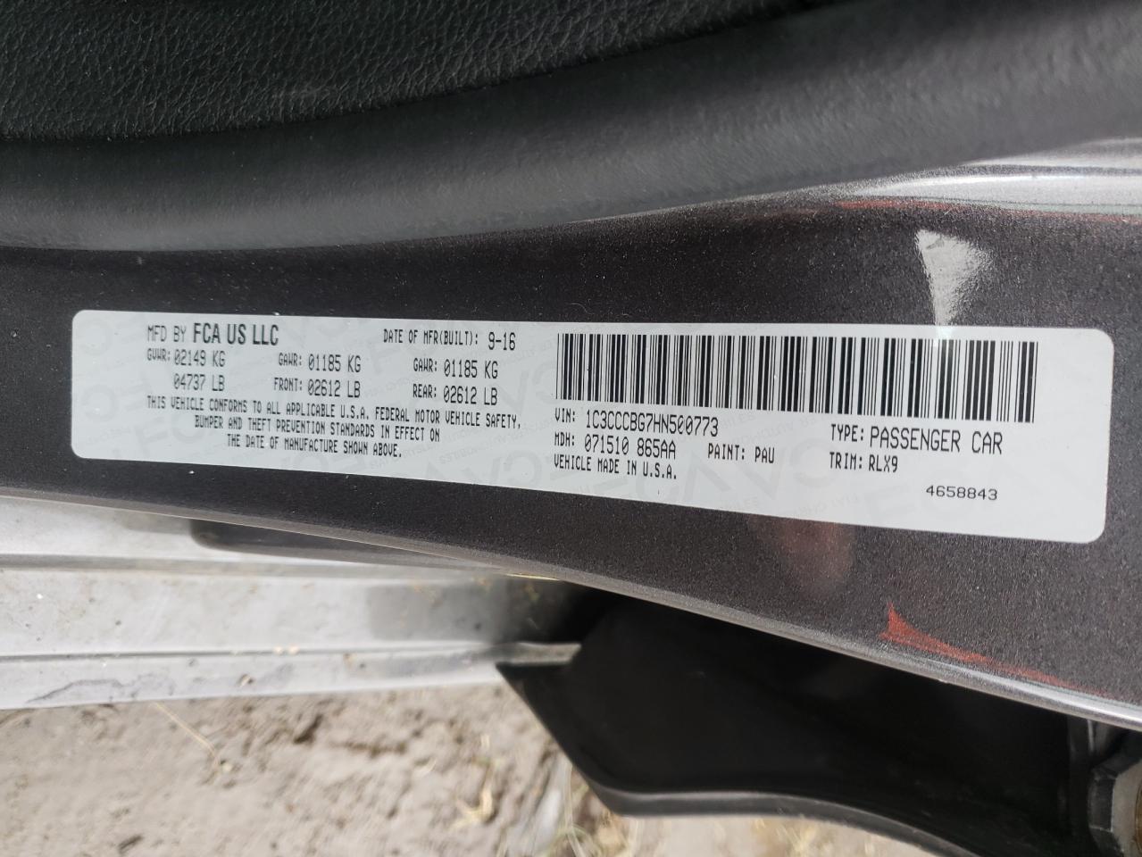 Photo 10 from auction – 2017 CHRYSLER 200 S with VIN 1C3CCCBG7HN500773
