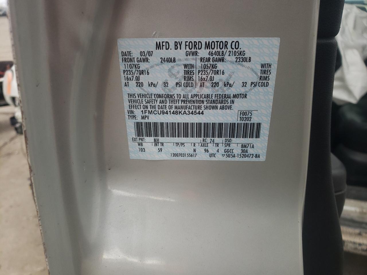 Photo 10 from auction – 2008 FORD ESCAPE LIM with VIN 1FMCU94148KA34544