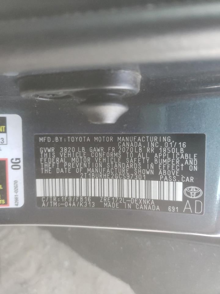 Photo 10 from auction – 2016 TOYOTA COROLLA L with VIN 2T1BURHE2GC597301