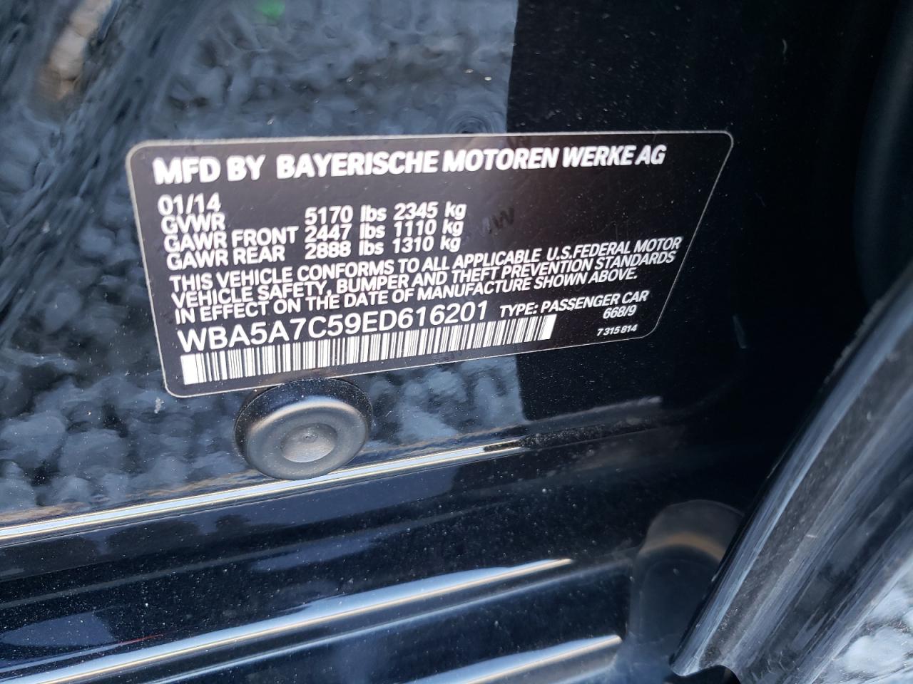 Photo 10 from auction – 2014 BMW 528 XI with VIN WBA5A7C59ED616201