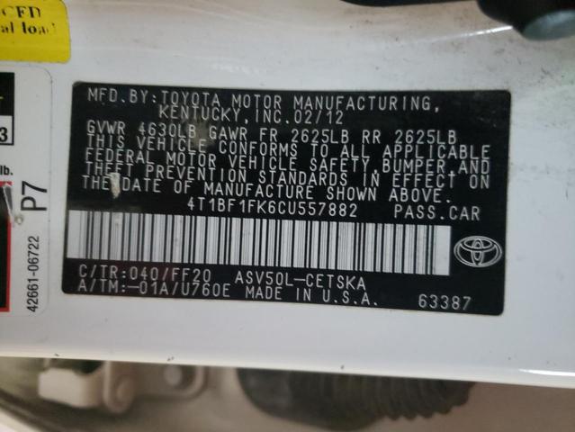 صورة رقم 10 من المزاد - 2012 TOYOTA CAMRY BASE مع VIN 4T1BF1FK6CU557882