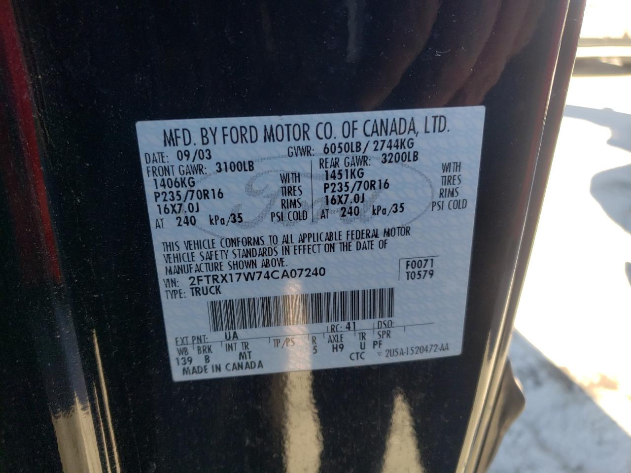 Photo 10 from auction – 2004 FORD F-150 HERI with VIN 2FTRX17W74CA07240