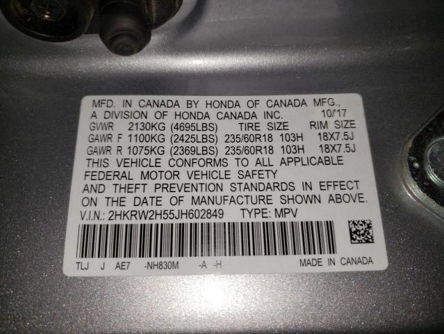 Photo 10 from auction – 2018 HONDA CR-V EX with VIN 2HKRW2H55JH602849