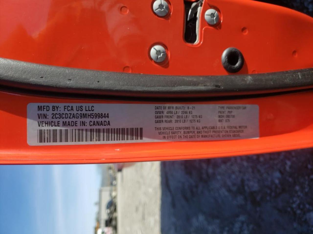 Photo 10 from auction – 2021 DODGE CHALLENGER with VIN 2C3CDZAG9MH599844