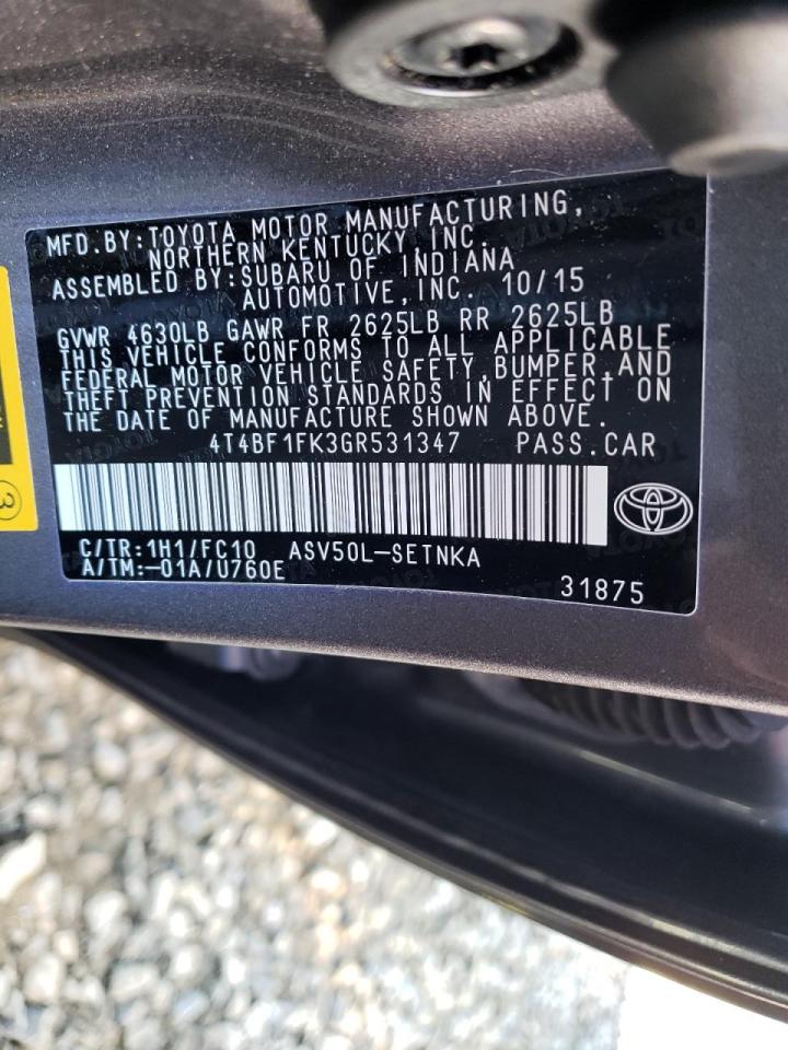 Photo 10 from auction – 2016 TOYOTA CAMRY LE with VIN 4T4BF1FK3GR531347
