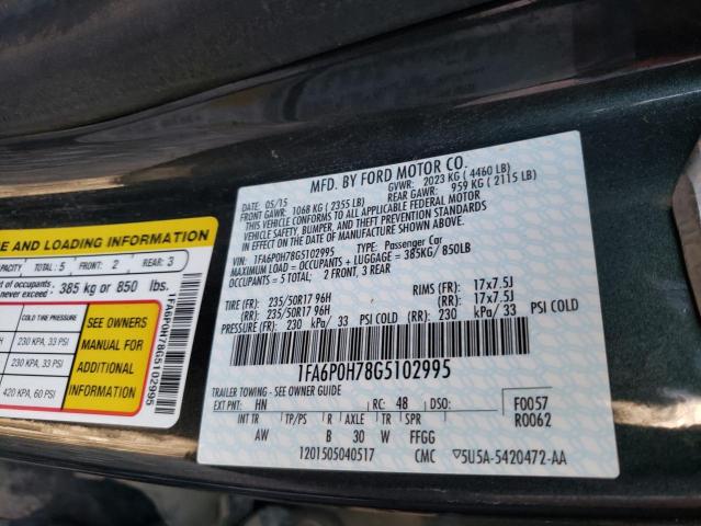 Photo 10 from auction – 2016 FORD FUSION SE with VIN 1FA6P0H78G5102995