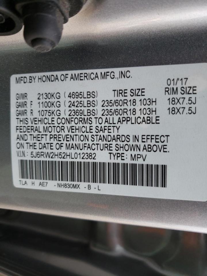 Photo 10 from auction – 2017 HONDA CR-V EX with VIN 5J6RW2H52HL012382