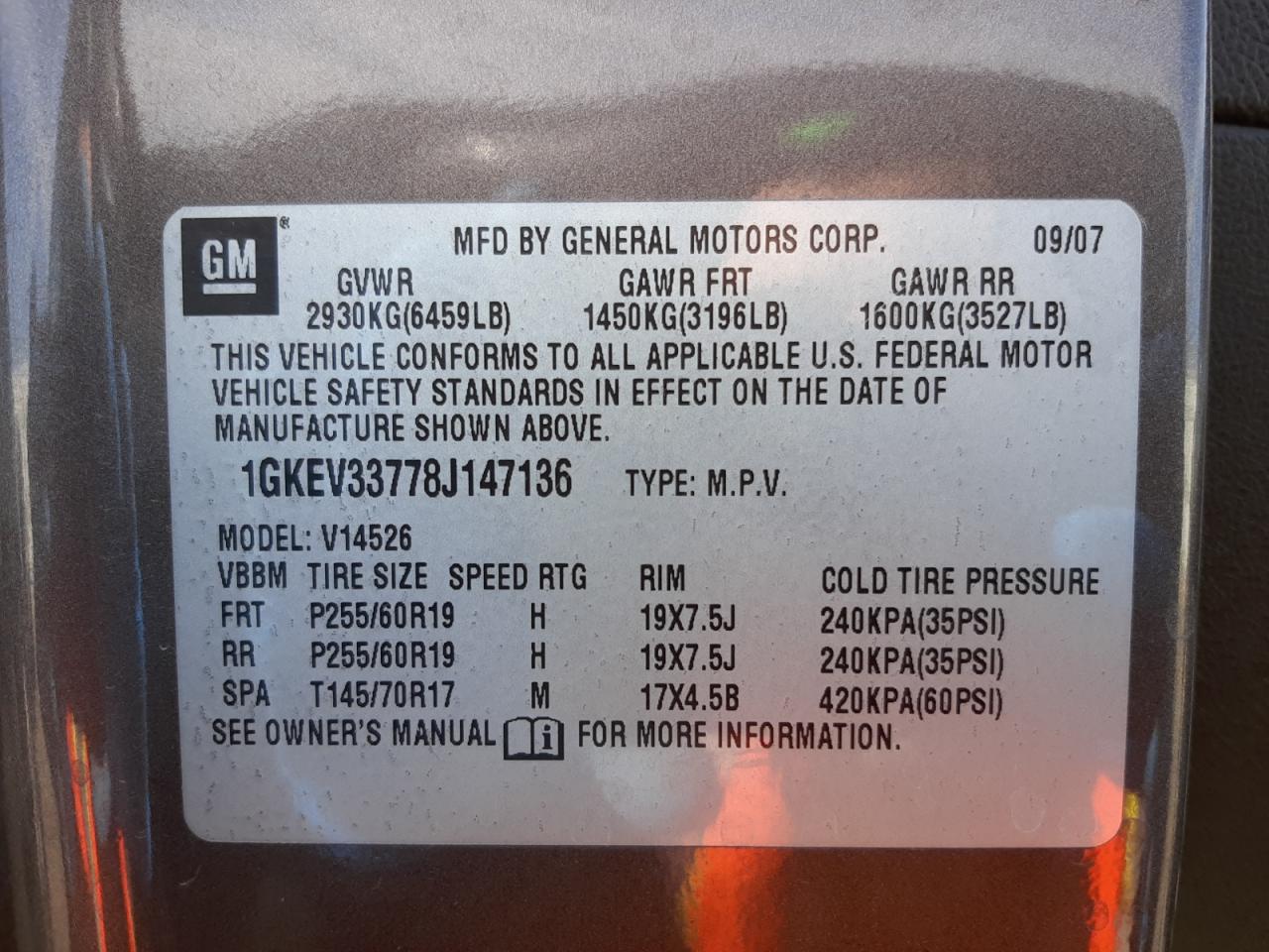 Photo 10 from auction – 2008 GMC ACADIA SLT with VIN 1GKEV33778J147136
