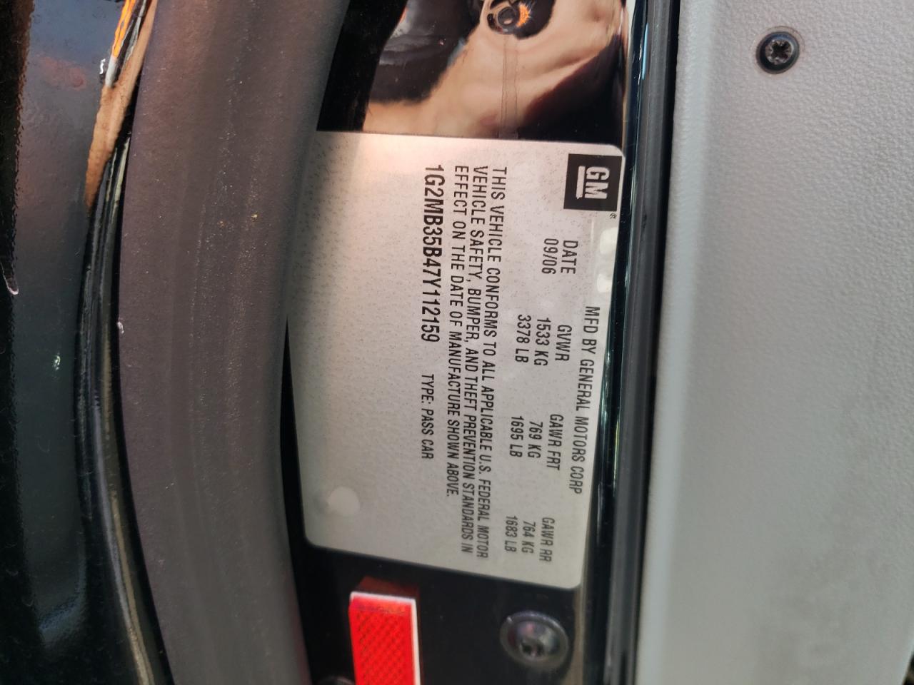 Photo 10 from auction – 2007 PONTIAC SOLSTICE with VIN 1G2MB35B47Y112159