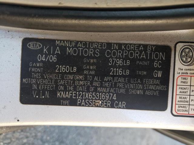 Photo 10 from auction – 2006 KIA SPECTRA LX with VIN KNAFE121X65316974